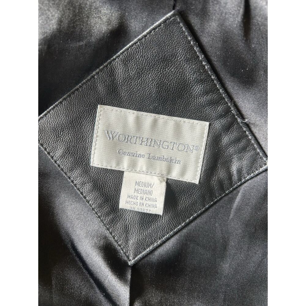 Vintage Worthington Lambskin Leather Parka Women M Raccoon Fur Hood Black Y2K - Picture 4 of 16